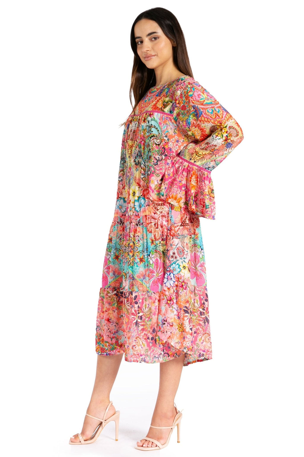 Sakkas Womens Ruffled Sleeves Scoop Neck Summer Short Tiered Dress/Loungewear dresses La Vie Bien Sakkas Womens Ruffled Sleeves Scoop Neck Summer Short Tiered Dress/Loungewear