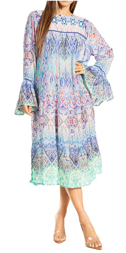 Sakkas Womens Ruffled Sleeves Scoop Neck Summer Short Tiered Dress/Loungewear dresses La Vie Bien Sakkas Womens Ruffled Sleeves Scoop Neck Summer Short Tiered Dress/Loungewear