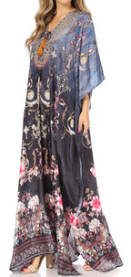 Sakkas Yeni Women's Short Sleeve V-neck Summer Floral Long Caftan Dress Cover-up dresses La Vie Bien Sakkas Yeni Women's Short Sleeve V-neck Summer Floral Long Caftan Dress Cover-up