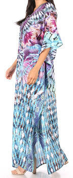 Sakkas Yeni Women's Short Sleeve V-neck Summer Floral Long Caftan Dress Cover-up dresses La Vie Bien Sakkas Yeni Women's Short Sleeve V-neck Summer Floral Long Caftan Dress Cover-up
