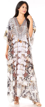 Sakkas Yeni Women's Short Sleeve V-neck Summer Floral Long Caftan Dress Cover-up dresses La Vie Bien Sakkas Yeni Women's Short Sleeve V-neck Summer Floral Long Caftan Dress Cover-up