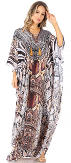Sakkas Yeni Women's Short Sleeve V-neck Summer Floral Long Caftan Dress Cover-up dresses La Vie Bien Sakkas Yeni Women's Short Sleeve V-neck Summer Floral Long Caftan Dress Cover-up
