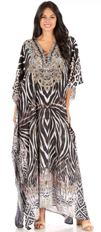 Sakkas Yeni Women's Short Sleeve V-neck Summer Floral Long Caftan Dress Cover-up dresses La Vie Bien Sakkas Yeni Women's Short Sleeve V-neck Summer Floral Long Caftan Dress Cover-up