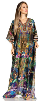 Sakkas Yeni Women's Short Sleeve V-neck Summer Floral Long Caftan Dress Cover-up dresses La Vie Bien Sakkas Yeni Women's Short Sleeve V-neck Summer Floral Long Caftan Dress Cover-up