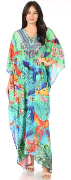 Sakkas Yeni Women's Short Sleeve V-neck Summer Floral Long Caftan Dress Cover-up dresses La Vie Bien Sakkas Yeni Women's Short Sleeve V-neck Summer Floral Long Caftan Dress Cover-up