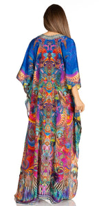 Sakkas Yeni Women's Short Sleeve V-neck Summer Floral Long Caftan Dress Cover-up dresses La Vie Bien Sakkas Yeni Women's Short Sleeve V-neck Summer Floral Long Caftan Dress Cover-up