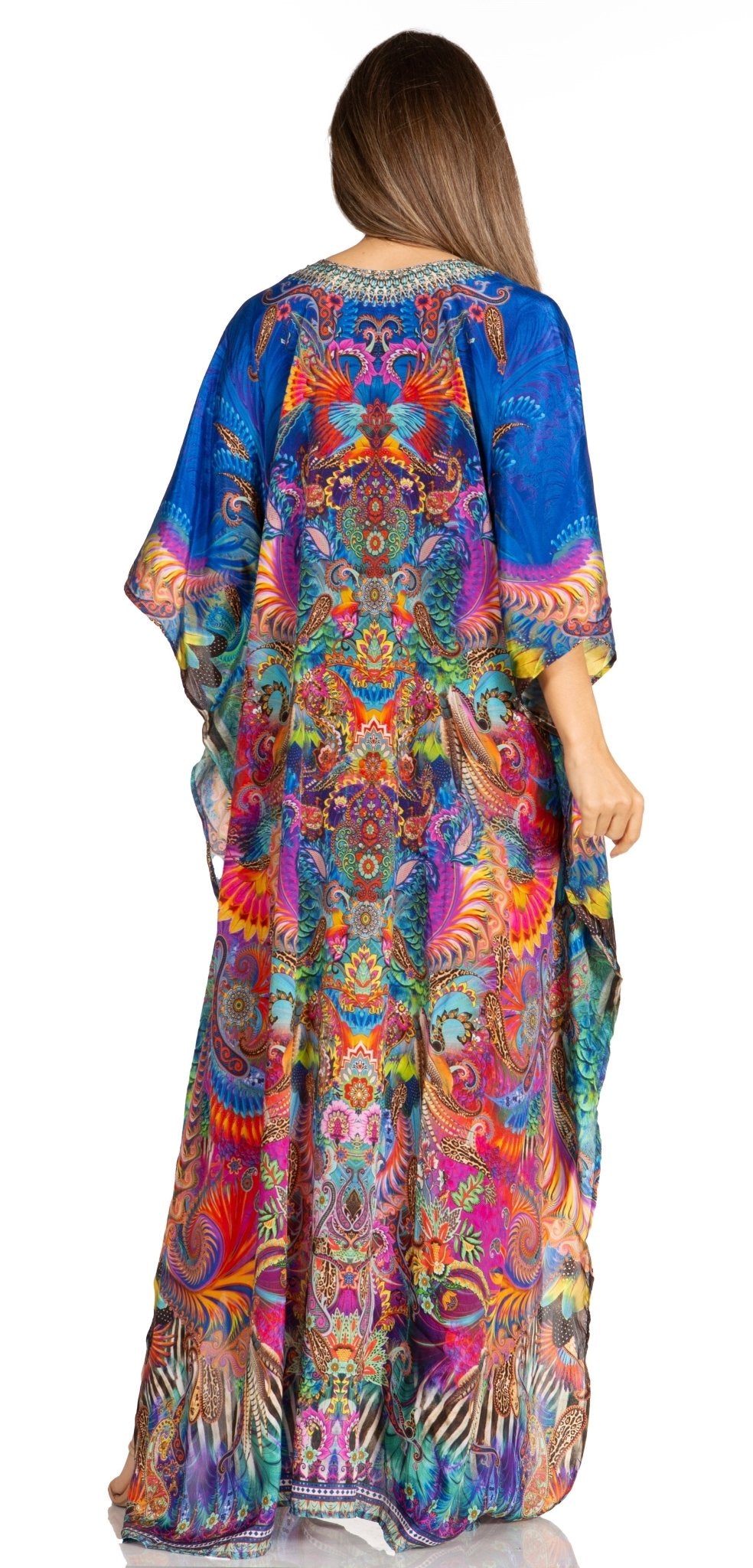 Sakkas Yeni Women's Short Sleeve V-neck Summer Floral Long Caftan Dress Cover-up dresses La Vie Bien Sakkas Yeni Women's Short Sleeve V-neck Summer Floral Long Caftan Dress Cover-up