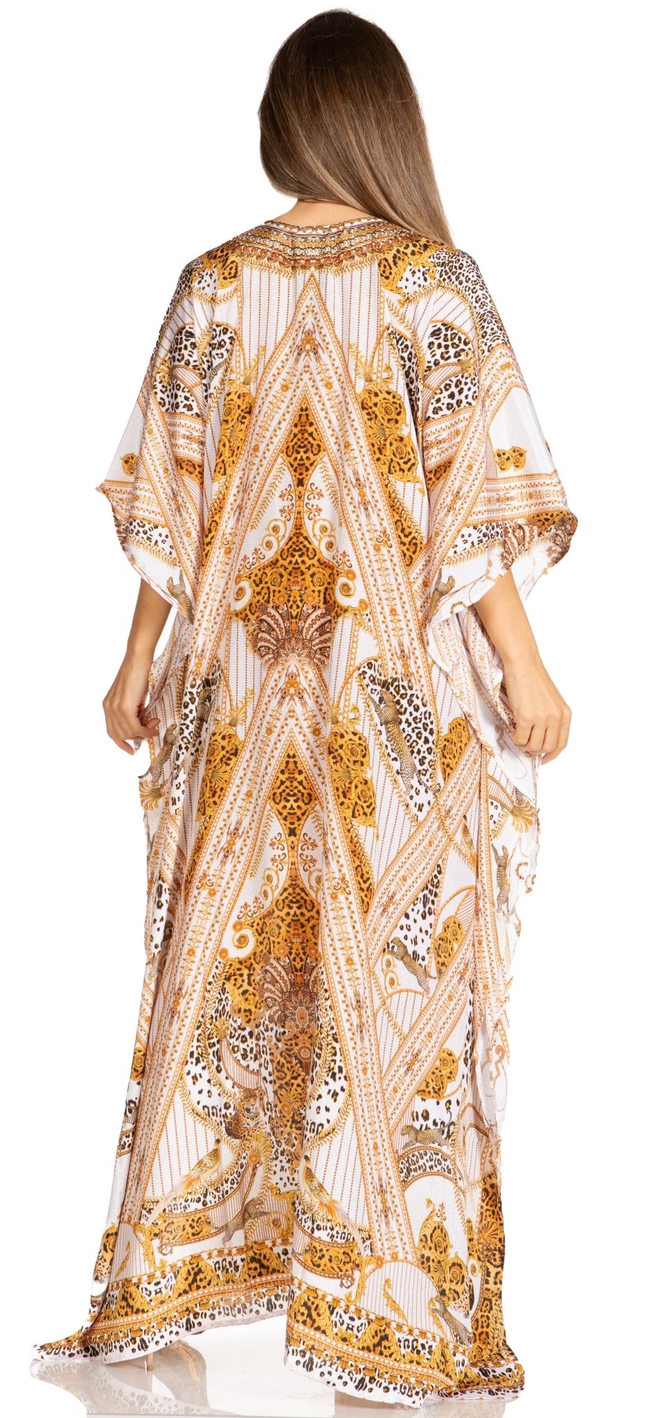 Sakkas Yeni Women's Short Sleeve V-neck Summer Floral Long Caftan Dress Cover-up dresses La Vie Bien Sakkas Yeni Women's Short Sleeve V-neck Summer Floral Long Caftan Dress Cover-up