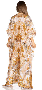 Sakkas Yeni Women's Short Sleeve V-neck Summer Floral Long Caftan Dress Cover-up dresses La Vie Bien Sakkas Yeni Women's Short Sleeve V-neck Summer Floral Long Caftan Dress Cover-up