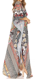 Sakkas Yeni Women's Short Sleeve V-neck Summer Floral Long Caftan Dress Cover-up dresses La Vie Bien Sakkas Yeni Women's Short Sleeve V-neck Summer Floral Long Caftan Dress Cover-up