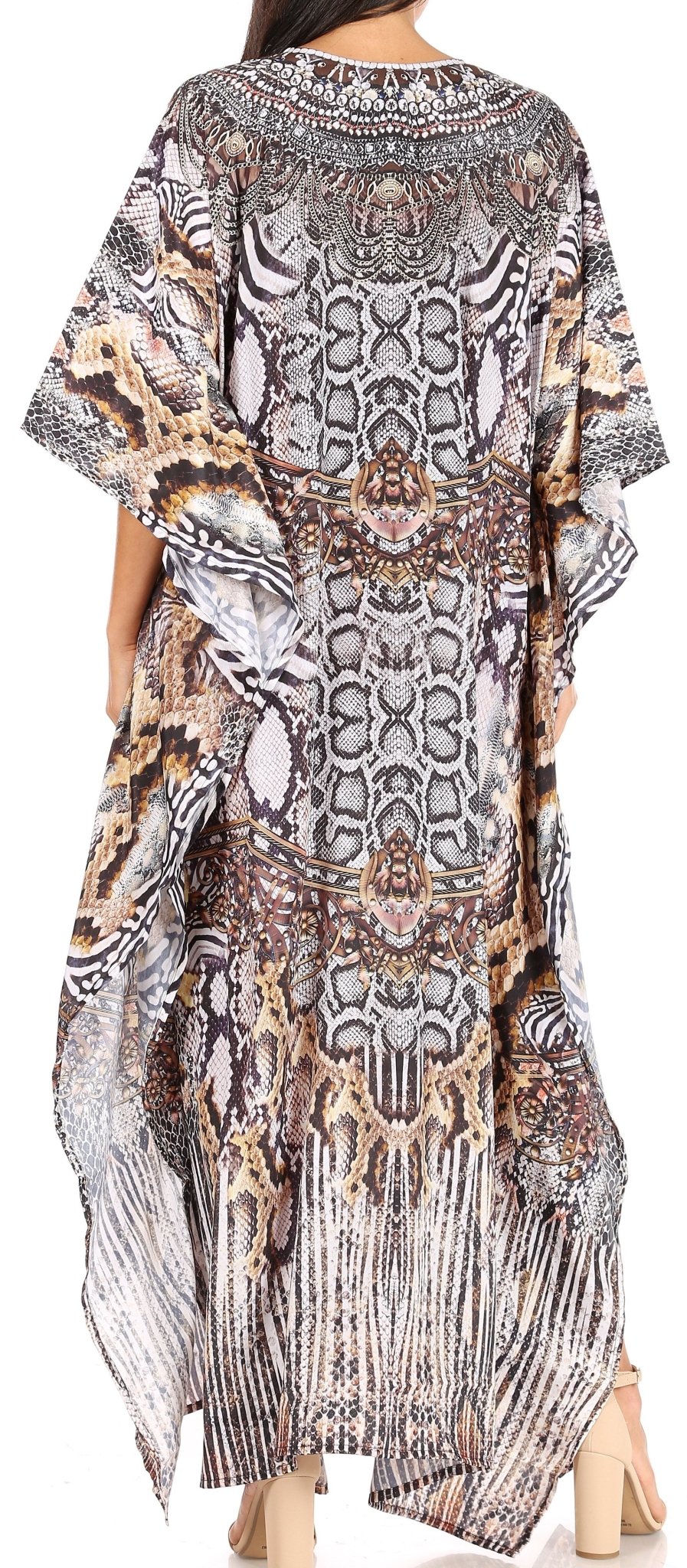 Sakkas Yeni Women's Short Sleeve V-neck Summer Floral Long Caftan Dress Cover-up dresses La Vie Bien Sakkas Yeni Women's Short Sleeve V-neck Summer Floral Long Caftan Dress Cover-up