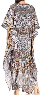 Sakkas Yeni Women's Short Sleeve V-neck Summer Floral Long Caftan Dress Cover-up dresses La Vie Bien Sakkas Yeni Women's Short Sleeve V-neck Summer Floral Long Caftan Dress Cover-up