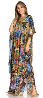 Sakkas Yeni Women's Short Sleeve V-neck Summer Floral Long Caftan Dress Cover-up dresses La Vie Bien Sakkas Yeni Women's Short Sleeve V-neck Summer Floral Long Caftan Dress Cover-up