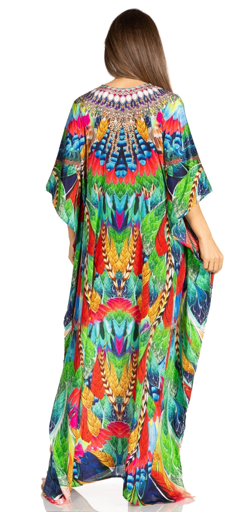 Sakkas Yeni Women's Short Sleeve V-neck Summer Floral Long Caftan Dress Cover-up dresses La Vie Bien Sakkas Yeni Women's Short Sleeve V-neck Summer Floral Long Caftan Dress Cover-up