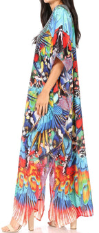 Sakkas Yeni Women's Short Sleeve V-neck Summer Floral Long Caftan Dress Cover-up dresses La Vie Bien Sakkas Yeni Women's Short Sleeve V-neck Summer Floral Long Caftan Dress Cover-up