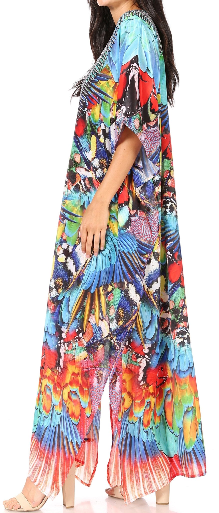 Sakkas Yeni Women's Short Sleeve V-neck Summer Floral Long Caftan Dress Cover-up dresses La Vie Bien Sakkas Yeni Women's Short Sleeve V-neck Summer Floral Long Caftan Dress Cover-up