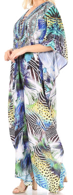 Sakkas Yeni Women's Short Sleeve V-neck Summer Floral Long Caftan Dress Cover-up dresses La Vie Bien Sakkas Yeni Women's Short Sleeve V-neck Summer Floral Long Caftan Dress Cover-up