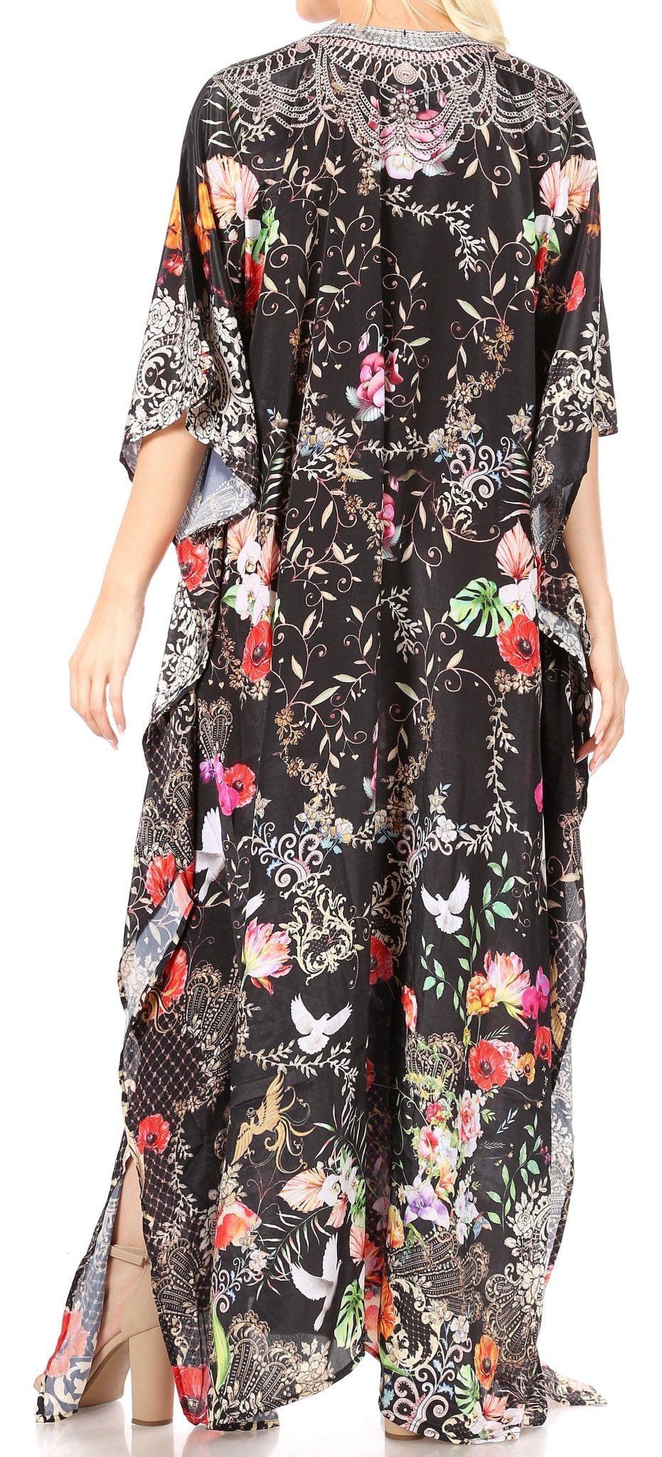 Sakkas Yeni Women's Short Sleeve V-neck Summer Floral Long Caftan Dress Cover-up dresses La Vie Bien Sakkas Yeni Women's Short Sleeve V-neck Summer Floral Long Caftan Dress Cover-up
