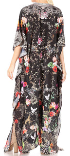 Sakkas Yeni Women's Short Sleeve V-neck Summer Floral Long Caftan Dress Cover-up dresses La Vie Bien Sakkas Yeni Women's Short Sleeve V-neck Summer Floral Long Caftan Dress Cover-up