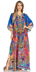 Sakkas Yeni Women's Short Sleeve V-neck Summer Floral Long Caftan Dress Cover-up dresses La Vie Bien Sakkas Yeni Women's Short Sleeve V-neck Summer Floral Long Caftan Dress Cover-up