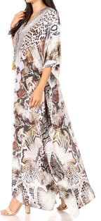 Sakkas Yeni Women's Short Sleeve V-neck Summer Floral Long Caftan Dress Cover-up dresses La Vie Bien Sakkas Yeni Women's Short Sleeve V-neck Summer Floral Long Caftan Dress Cover-up