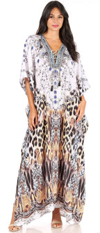 Sakkas Yeni Women's Short Sleeve V-neck Summer Floral Long Caftan Dress Cover-up dresses La Vie Bien Sakkas Yeni Women's Short Sleeve V-neck Summer Floral Long Caftan Dress Cover-up