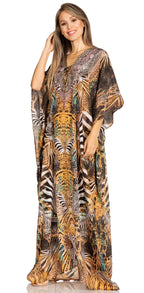 Sakkas Yeni Women's Short Sleeve V-neck Summer Floral Long Caftan Dress Cover-up dresses La Vie Bien Sakkas Yeni Women's Short Sleeve V-neck Summer Floral Long Caftan Dress Cover-up