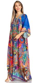 Sakkas Yeni Women's Short Sleeve V-neck Summer Floral Long Caftan Dress Cover-up dresses La Vie Bien Sakkas Yeni Women's Short Sleeve V-neck Summer Floral Long Caftan Dress Cover-up