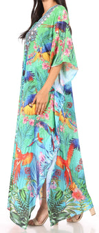 Sakkas Yeni Women's Short Sleeve V-neck Summer Floral Long Caftan Dress Cover-up dresses La Vie Bien Sakkas Yeni Women's Short Sleeve V-neck Summer Floral Long Caftan Dress Cover-up