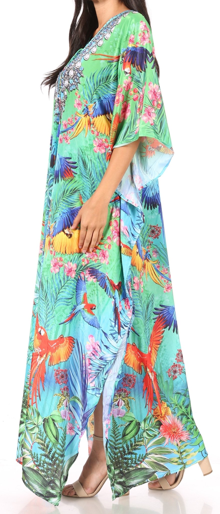 Sakkas Yeni Women's Short Sleeve V-neck Summer Floral Long Caftan Dress Cover-up dresses La Vie Bien Sakkas Yeni Women's Short Sleeve V-neck Summer Floral Long Caftan Dress Cover-up