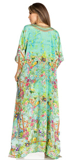 Sakkas Yeni Women's Short Sleeve V-neck Summer Floral Long Caftan Dress Cover-up dresses La Vie Bien Sakkas Yeni Women's Short Sleeve V-neck Summer Floral Long Caftan Dress Cover-up