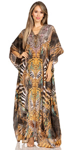 Sakkas Yeni Women's Short Sleeve V-neck Summer Floral Long Caftan Dress Cover-up dresses La Vie Bien Sakkas Yeni Women's Short Sleeve V-neck Summer Floral Long Caftan Dress Cover-up