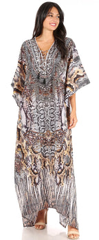 Sakkas Yeni Women's Short Sleeve V-neck Summer Floral Long Caftan Dress Cover-up dresses La Vie Bien Sakkas Yeni Women's Short Sleeve V-neck Summer Floral Long Caftan Dress Cover-up