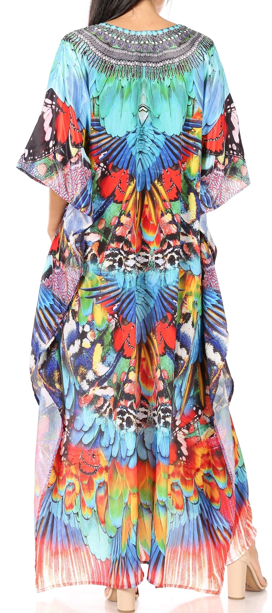 Sakkas Yeni Women's Short Sleeve V-neck Summer Floral Long Caftan Dress Cover-up dresses La Vie Bien Sakkas Yeni Women's Short Sleeve V-neck Summer Floral Long Caftan Dress Cover-up