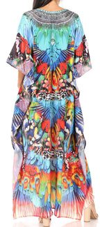 Sakkas Yeni Women's Short Sleeve V-neck Summer Floral Long Caftan Dress Cover-up dresses La Vie Bien Sakkas Yeni Women's Short Sleeve V-neck Summer Floral Long Caftan Dress Cover-up