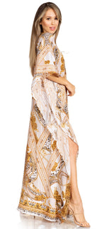 Sakkas Yeni Women's Short Sleeve V-neck Summer Floral Long Caftan Dress Cover-up dresses La Vie Bien Sakkas Yeni Women's Short Sleeve V-neck Summer Floral Long Caftan Dress Cover-up