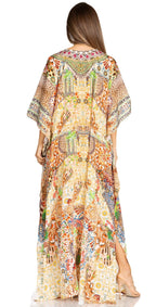 Sakkas Yeni Women's Short Sleeve V-neck Summer Floral Long Caftan Dress Cover-up dresses La Vie Bien Sakkas Yeni Women's Short Sleeve V-neck Summer Floral Long Caftan Dress Cover-up
