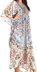 Sakkas Yeni Women's Short Sleeve V-neck Summer Floral Long Caftan Dress Cover-up dresses La Vie Bien Sakkas Yeni Women's Short Sleeve V-neck Summer Floral Long Caftan Dress Cover-up