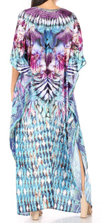 Sakkas Yeni Women's Short Sleeve V-neck Summer Floral Long Caftan Dress Cover-up dresses La Vie Bien Sakkas Yeni Women's Short Sleeve V-neck Summer Floral Long Caftan Dress Cover-up