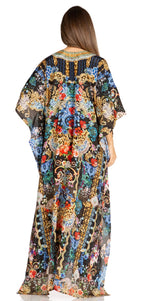 Sakkas Yeni Women's Short Sleeve V-neck Summer Floral Long Caftan Dress Cover-up dresses La Vie Bien Sakkas Yeni Women's Short Sleeve V-neck Summer Floral Long Caftan Dress Cover-up