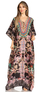 Sakkas Yeni Women's Short Sleeve V-neck Summer Floral Long Caftan Dress Cover-up dresses La Vie Bien Sakkas Yeni Women's Short Sleeve V-neck Summer Floral Long Caftan Dress Cover-up