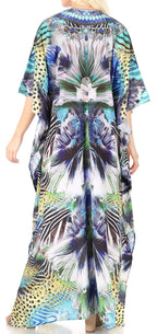Sakkas Yeni Women's Short Sleeve V-neck Summer Floral Long Caftan Dress Cover-up dresses La Vie Bien Sakkas Yeni Women's Short Sleeve V-neck Summer Floral Long Caftan Dress Cover-up