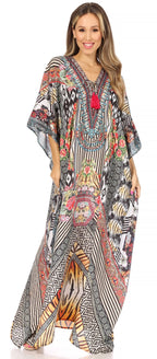 Sakkas Yeni Women's Short Sleeve V-neck Summer Floral Long Caftan Dress Cover-up dresses La Vie Bien Sakkas Yeni Women's Short Sleeve V-neck Summer Floral Long Caftan Dress Cover-up