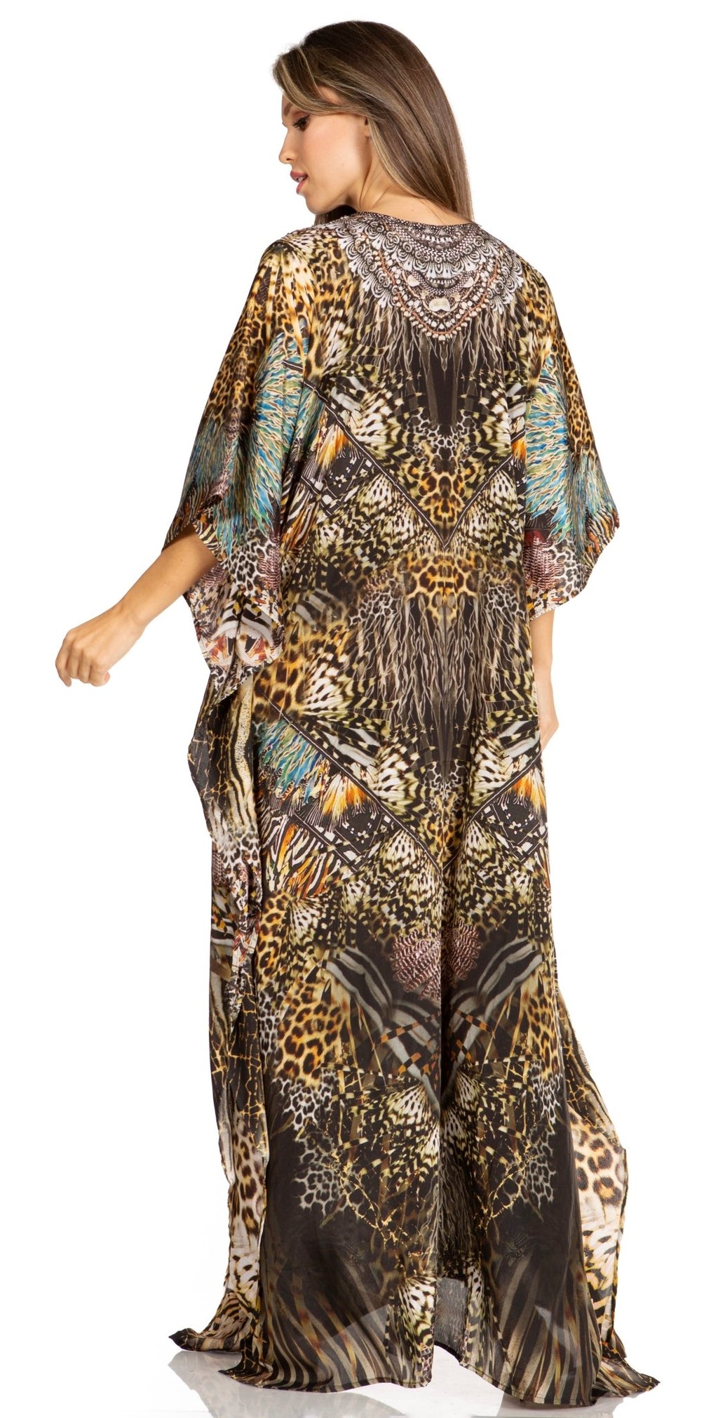 Sakkas Yeni Women's Short Sleeve V-neck Summer Floral Long Caftan Dress Cover-up dresses La Vie Bien Sakkas Yeni Women's Short Sleeve V-neck Summer Floral Long Caftan Dress Cover-up