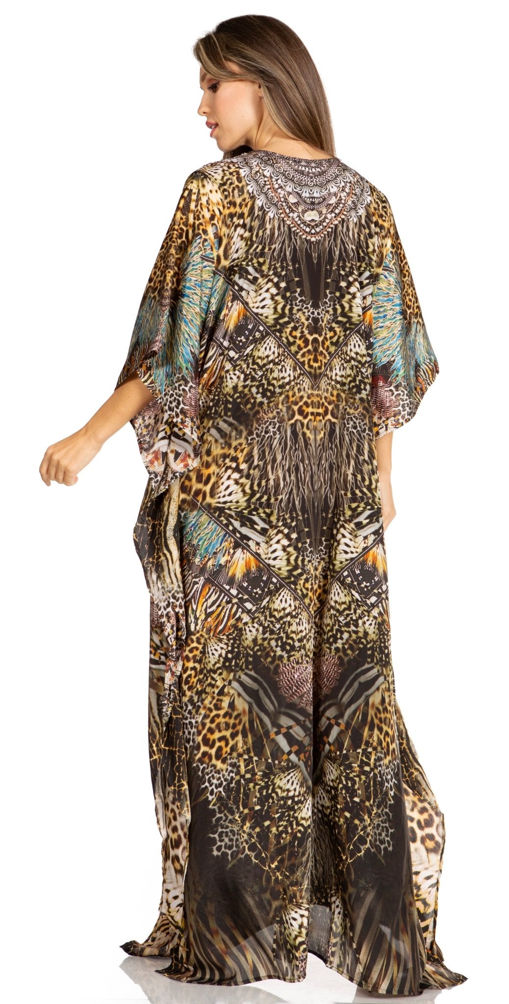 Sakkas Yeni Women's Short Sleeve V-neck Summer Floral Long Caftan Dress Cover-up dresses La Vie Bien Sakkas Yeni Women's Short Sleeve V-neck Summer Floral Long Caftan Dress Cover-up