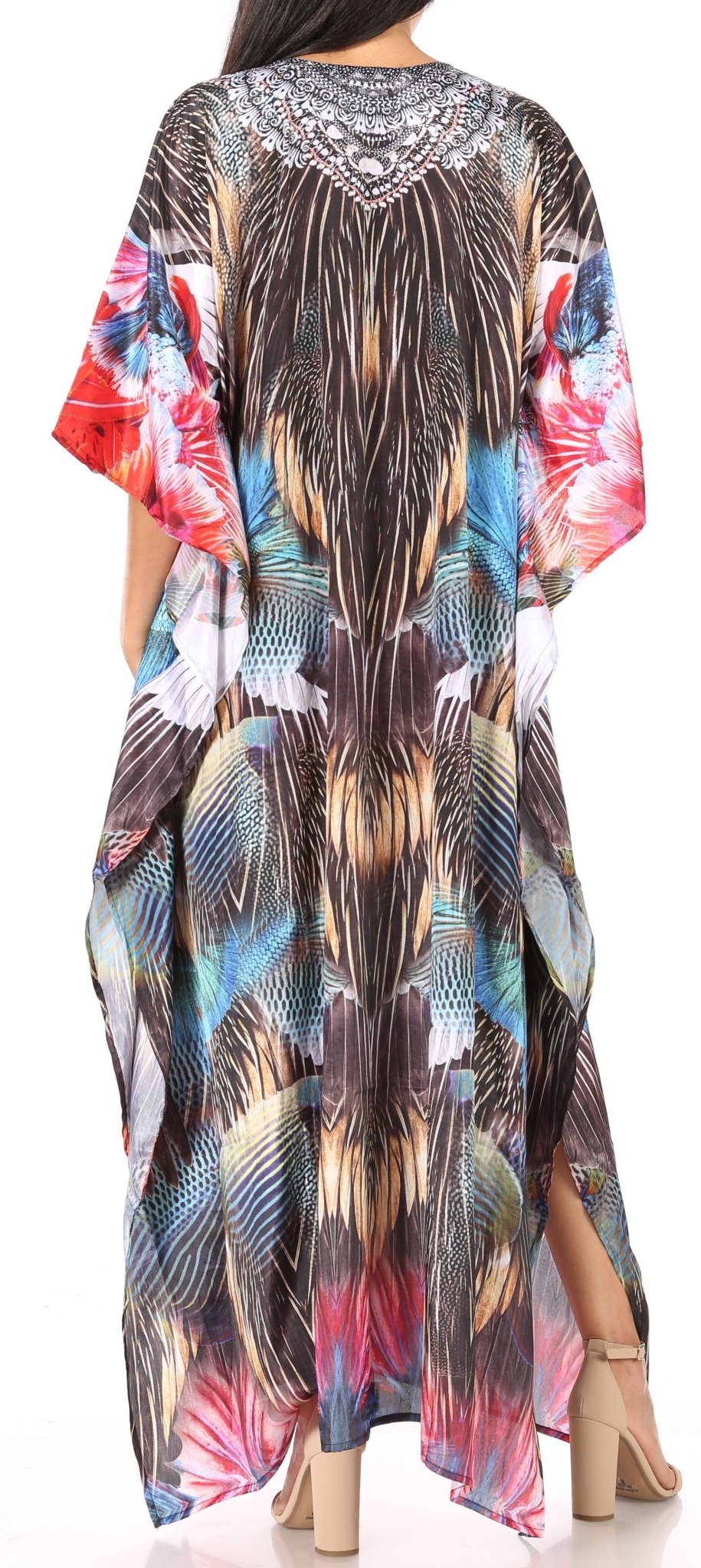 Sakkas Yeni Women's Short Sleeve V-neck Summer Floral Long Caftan Dress Cover-up dresses La Vie Bien Sakkas Yeni Women's Short Sleeve V-neck Summer Floral Long Caftan Dress Cover-up