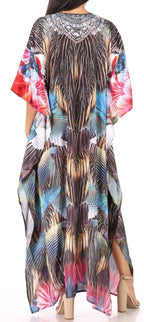 Sakkas Yeni Women's Short Sleeve V-neck Summer Floral Long Caftan Dress Cover-up dresses La Vie Bien Sakkas Yeni Women's Short Sleeve V-neck Summer Floral Long Caftan Dress Cover-up