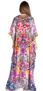 Sakkas Yeni Women's Short Sleeve V-neck Summer Floral Long Caftan Dress Cover-up dresses La Vie Bien Sakkas Yeni Women's Short Sleeve V-neck Summer Floral Long Caftan Dress Cover-up