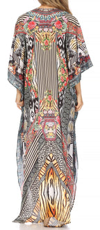 Sakkas Yeni Women's Short Sleeve V-neck Summer Floral Long Caftan Dress Cover-up dresses La Vie Bien Sakkas Yeni Women's Short Sleeve V-neck Summer Floral Long Caftan Dress Cover-up