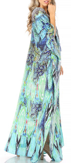 Sakkas Yeni Women's Short Sleeve V-neck Summer Floral Long Caftan Dress Cover-up dresses La Vie Bien Sakkas Yeni Women's Short Sleeve V-neck Summer Floral Long Caftan Dress Cover-up